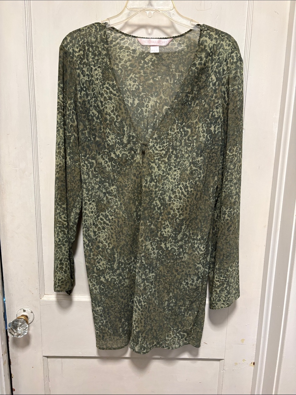 Victoria's Secret Vintage Olive Green Leopard-Print Sheer Swim Coverup Tunic L
